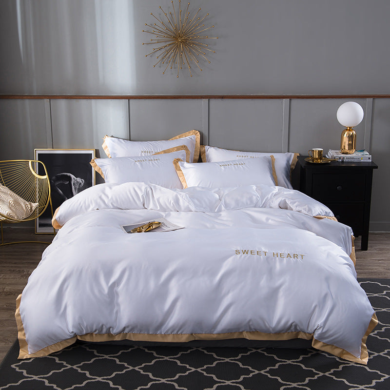moregrowth101 Washed Silk Bed Sheet with gold trim and embroidered &